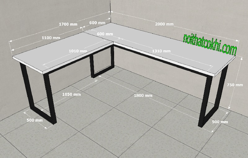 bàn chữ L chân sắt
